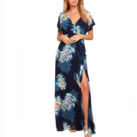 Lulu’s On the Pond‎ Navy Blue Floral Print Maxi Dress size S - Picture 1 of 7